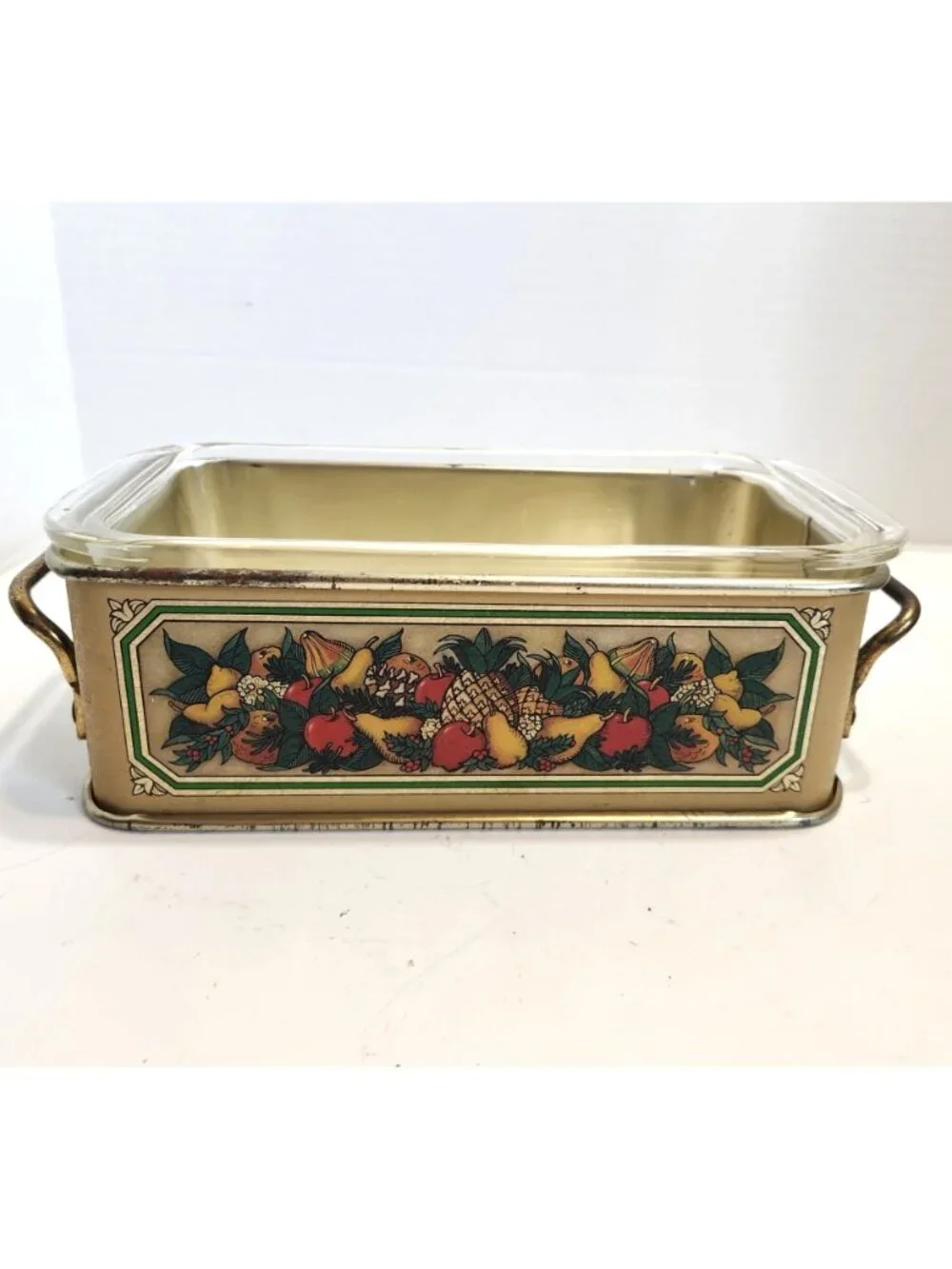 PYREX Meatloaf Baking Dish with Metal Liner Carrier Vintage Glass Loaf Pan READ